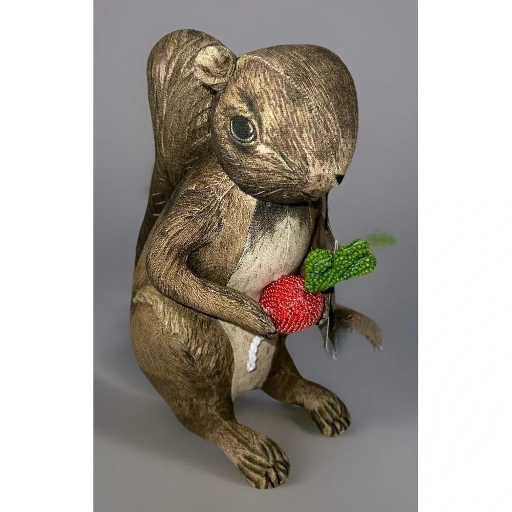 John Derian for Target 2025 Plush Woodland Squirrel holding Radish Pillow 11